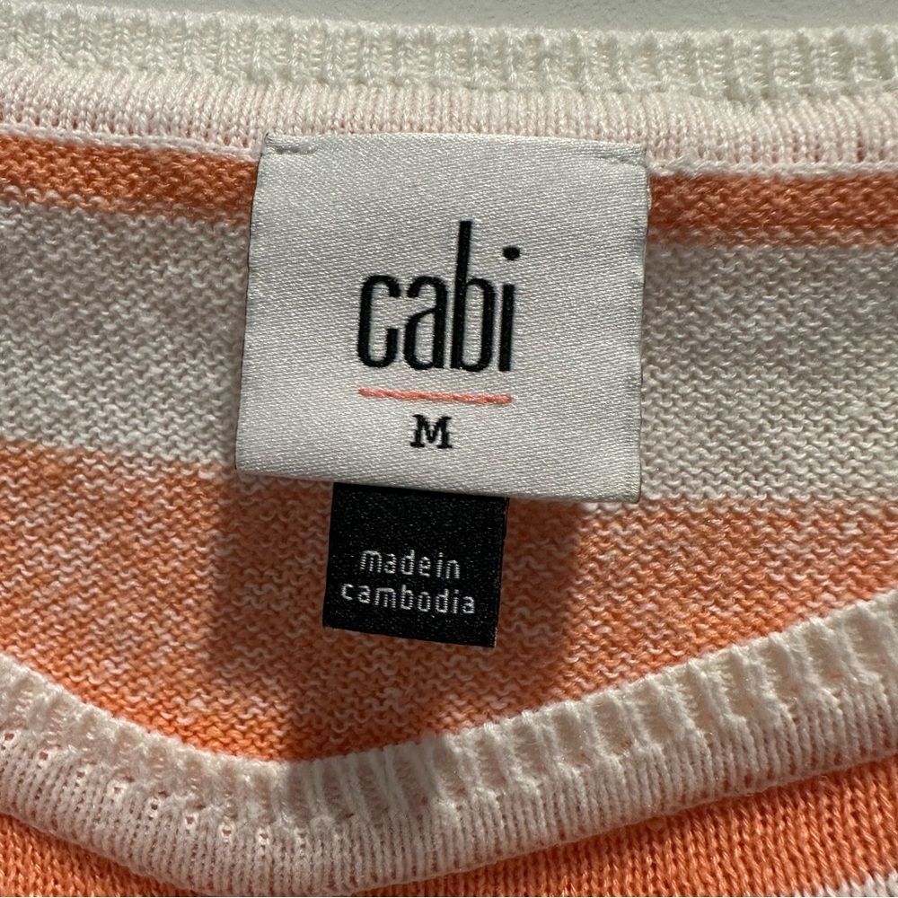 Cabi Women's Orange and White Striped Swish Pullover Sweater - Picture 2 of 5